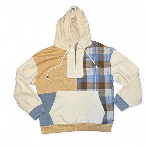 BKE Women’s Hoodie Size Large Quarter Zip Patchwork Fleece Sweatshirt Pullover - Picture 1 of 5